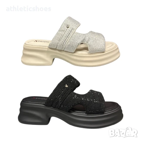 Дамски чехли на платформа с камъни 