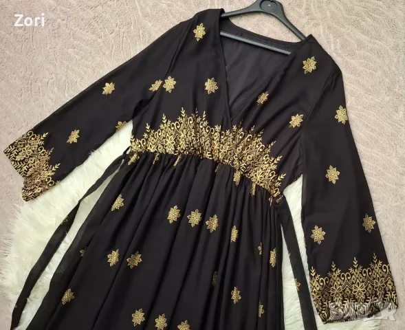 РАЗКОШНА черна рокля със златиста щампа 2ХЛ/3ХЛ размер , снимка 7 - Рокли - 50175291