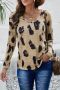 Дамска блуза в бежово с дълъг ръкав и леопардов принт, снимка 1 - Блузи с дълъг ръкав и пуловери - 45932191