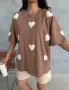 Дамски къс комплект Beige Hearts, снимка 3