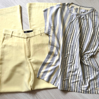 Zara бледа жълт елегантен панталон и блуза/топ памучна материя Boss , снимка 12 - Туники - 45063818