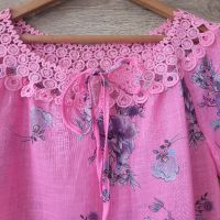 Нова розова блузка на цветя с дантела , снимка 5 - Тениски - 45369277