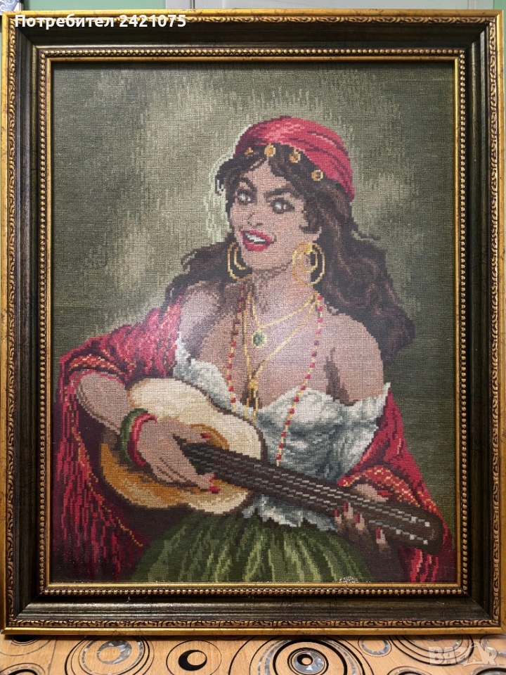 Гоблен "Циганката с китара ", снимка 1