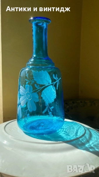 Античен декантер за вода, от витриолно стъкло, снимка 1