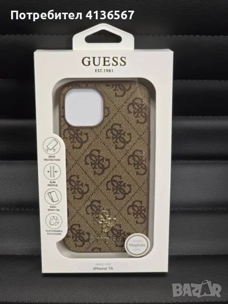 Защитен калъф Guess с метално лого PU, за iPhone14,Magsafe, кафяв, снимка 1