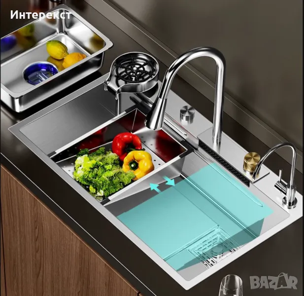 Висококачествена мултифункционална кухненска мивка в цвят инокс, снимка 1