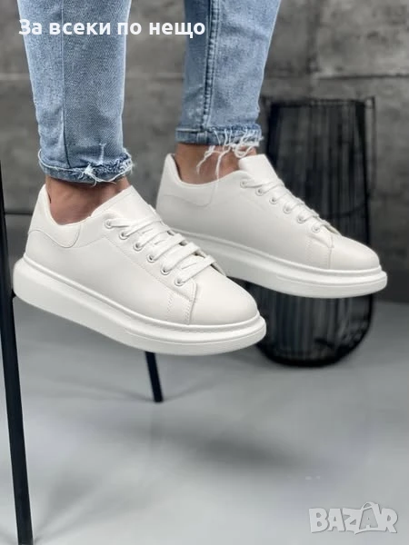 Мъжки Кожени Бели Ежедневни Обувки С Връзки Код D2579, снимка 1