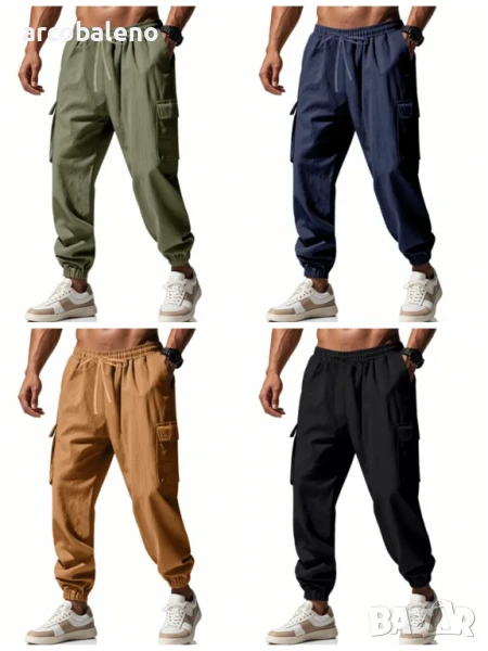 Мъжки ленени ежедневни спортни панталони с маншети и с множество джобове, 4цвята , снимка 1