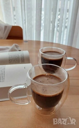 Стъклена чаша за кафе с двойно дъно 200ml, снимка 1