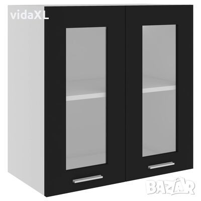vidaXL Висящ стъклен шкаф, черен, 60x31x60 см, ПДЧ（SKU:802522, снимка 1