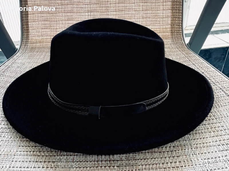 Черна вълнена шапка FEDORA - класическа, 100% вълна, 59 размер, снимка 1