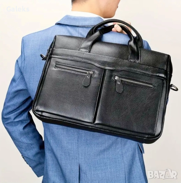 Професионална и универсална кожена чанта (Бизнес куфарче) Черна/плътна естествена кожа!, снимка 1