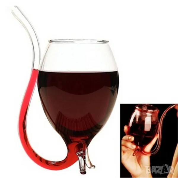 Стъклена чаша със сламка 300ml дяволска опашка devil, снимка 1