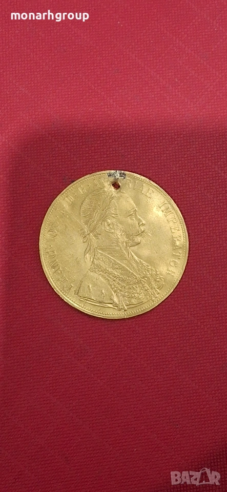 Златна монета 4 австрийски дуката Франц Йосиф, снимка 1