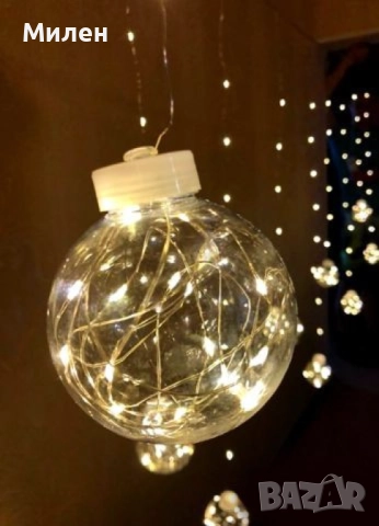 Празнични LED светлини топка с 10 топки в бяла студена и бяла топла светлина SD8, снимка 3 - Лед осветление - 52337642