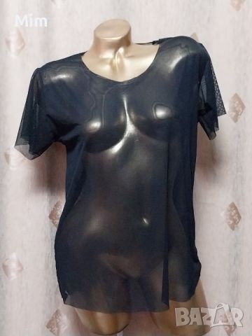 L/XL  Блуза с къс ръкав от еластичен прозрачен тюл , снимка 3 - Тениски - 45911146