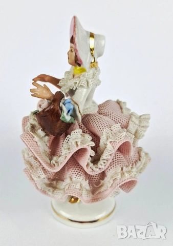 Порцеланова балерина с розова рокля и кошница - Sandizell, Dresden, снимка 2 - Статуетки - 53594866