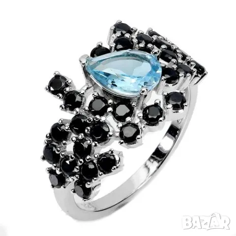 925 сребърен пръстен със син топаз 8х6мм, подходящ за подарък, снимка 2 - Пръстени - 50012591