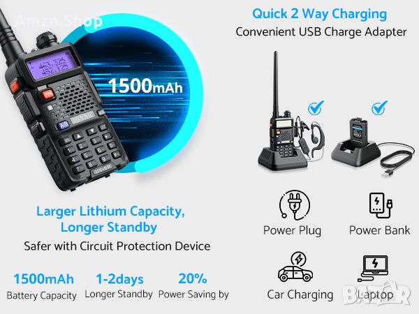 Професионални уоки токи eSynic uv5r 5W акумулаторни UV-5R радиостанции двулентови VHF/UHF ясни разго, снимка 10 - Друга електроника - 46504557