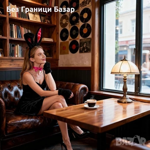 Нов Розов заешки комплект 5 части – уши, опашка, ръкавици, папийонка, снимка 6 - Други - 53679403