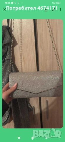 Сребриста рокля+чанта към нея, снимка 2 - Рокли - 53697844