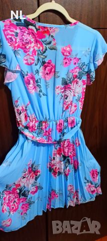 Нова лятна дамска рокля, тип солей, ХЛ размер, светло синя с розови рози , снимка 6 - Рокли - 46410640