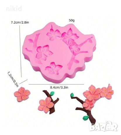Сливов цвят цветя цветчета на клонка клон клонче силиконов молд форма фондан украса декор шоколад, снимка 2 - Форми - 46699503