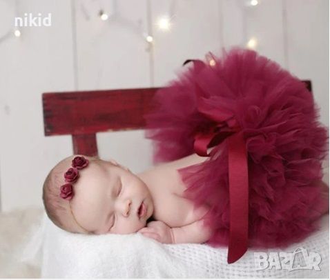 червена бордо туту пола пачка поличка и лента с пандела за глава за бебе фотосесия фото декор, снимка 1 - Други - 17377014