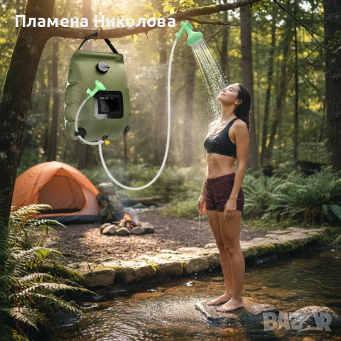 Преносим соларен къмпинг душ 20L с вграден термометър, сгъваем дизайн и подсилена дръжка, снимка 4 - Къмпинг мебели - 53615244