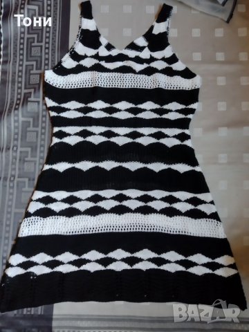 Плетена черно бяла рокля , снимка 6 - Рокли - 45179267