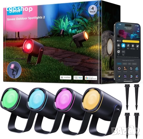 Нови 4 бройки в комплект LED прожектори Govee, IP67 водоустойчиво градинско осветление, RGBWIC ...