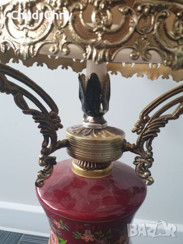 Винтидж кристална лампа с порцеланово тяло и елементи от бронз, снимка 4 - Антикварни и старинни предмети - 46475130
