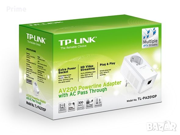 Мрежови адаптери за електрическата мрежа TP Link Powerline Adapter TL-PA2010P, снимка 2 - Мрежови адаптери - 46463773