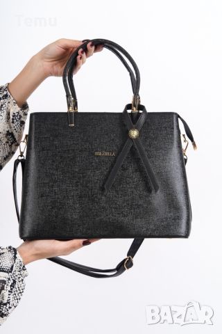 Черна дамска чанта за рамо D i a r d i черен/син цвят "лукс", снимка 4 - Чанти - 46412447