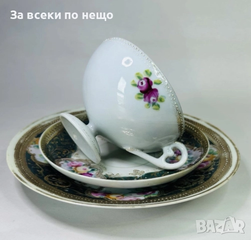 Japanese  Circa 1908-1921 Gilded Moriage Hand Painted Tea Cup & Saucer Trio Код P1610, снимка 3 - Сервизи - 52589054