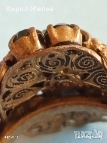 Стар скъпоценен ретро меден пръстен с ювелирно фасетиран ИЗУМРУД 52241, снимка 5 - Пръстени - 52546619