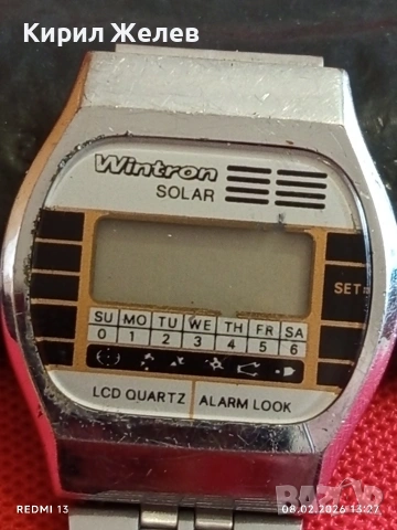 Винтидж електтронен часовник Wintron solar рядък за КОЛЕКЦИЯ 53632, снимка 3 - Антикварни и старинни предмети - 53401085