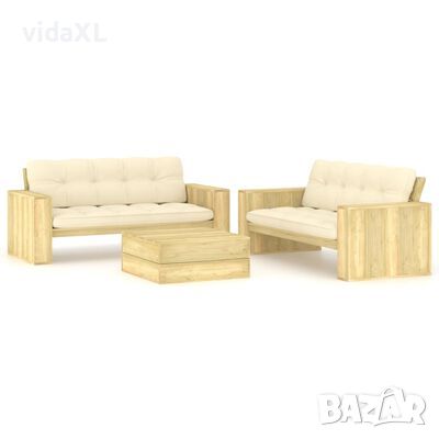 vidaXL Градински лаундж комплект 3 части с възглавници импрегниран бор（SKU:3065785, снимка 1 - Градински мебели, декорация  - 45426992