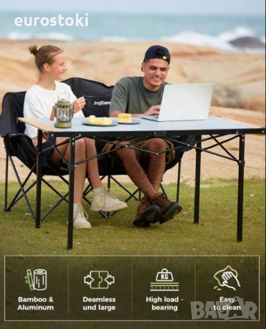 Сгъваема къмпинг маса KingCamp, голяма къмпинг маса 136 х 70 см, до 80 кг, за 4-6 души, навиващ се , снимка 2 - Къмпинг мебели - 52777101