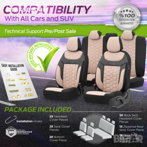 Луксозна тапицерия OTOM Carbon Design бежово-черна с бежов шев – универсален комплект, снимка 7 - Аксесоари и консумативи - 53625227