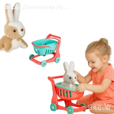Сладурско плюшено зайче с пазарска количка, снимка 9 - Плюшени играчки - 50842052