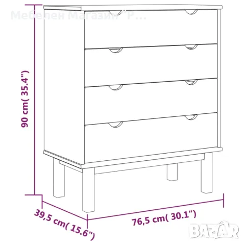 Шкаф с чекмеджета, кафяво и бяло, 76,5x39,5x90 см, бор масив , снимка 6 - Скринове - 48907740