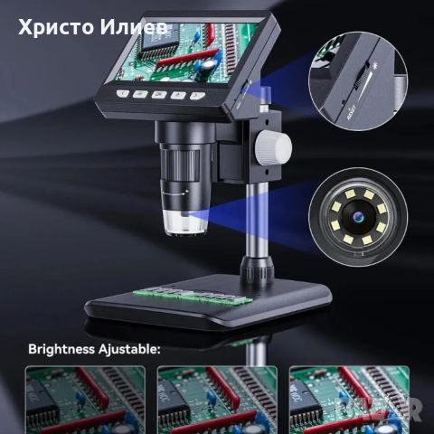 Цифров микроскоп 1000x 1080P 4.3 Inch електронен микроскоп електроника Ендоскопска Камера USB Бял, снимка 3 - Друга електроника - 46292618