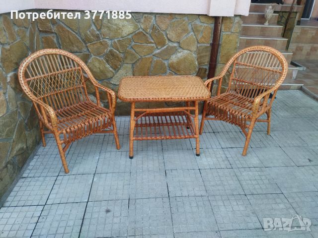   Плетени столове и маса, снимка 1 - Градински мебели, декорация  - 46393198