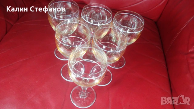 Ретро чаши за вино, калиево стъкло, ръчна гравюра – 6 бр, снимка 9 - Чаши - 54174077