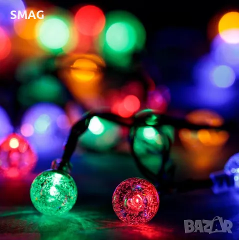 60 слънчеви соларни LED топки светлини със светлинен сензор & 2 режима 6.5m - многоцветен S_1217171