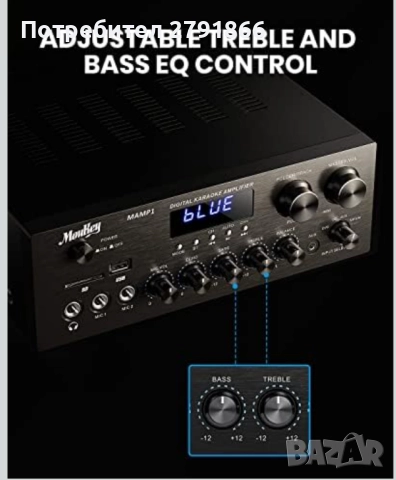 Bluetooth 5.0 стерео аудио усилвател Moukey 2.0 канален стерео аудио приемник с USB,SD,AUX,RCA, снимка 3 - Ресийвъри, усилватели, смесителни пултове - 52154601