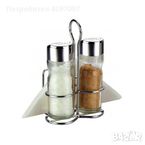 Комплект оливерник Bohmann BH 7803, за сол и пипер, поставка с място за салфетки, Стъкло, неръж. сто, снимка 1 - Аксесоари за кухня - 46384388