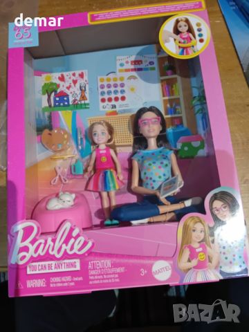 Комплект за игра Barbie Art Therapy с кукла терапевт, малка кукла с  емоджи тениска и аксесоари, снимка 7 - Кукли - 45117595