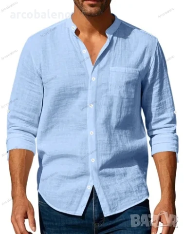 Ежедневна мъжка риза с дълъг ръкав и изправена яка, 5цвята , снимка 3 - Ризи - 50472152